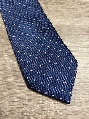 Henry Jacobson classic Navy Tie with Pink Polka Dots - Men's Accessory